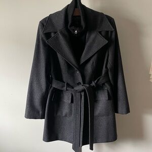 90s Y2K Vintage Marvin Richards Wool Coat Belted High Ribbed Neck Size Large
